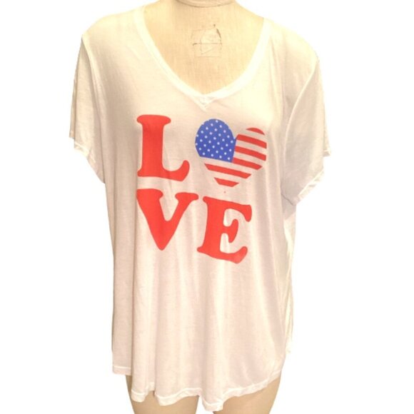 Fifth Sun Graphic Tee Shirt LOVE USA Flag Heart Retro Beach Cover-Up Sz 1X 203N - Picture 1 of 8